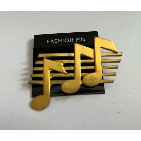 Vintage Gold Tone Musical Note Scale Staff Fashion Brooch Pin - Picture 2 of 4